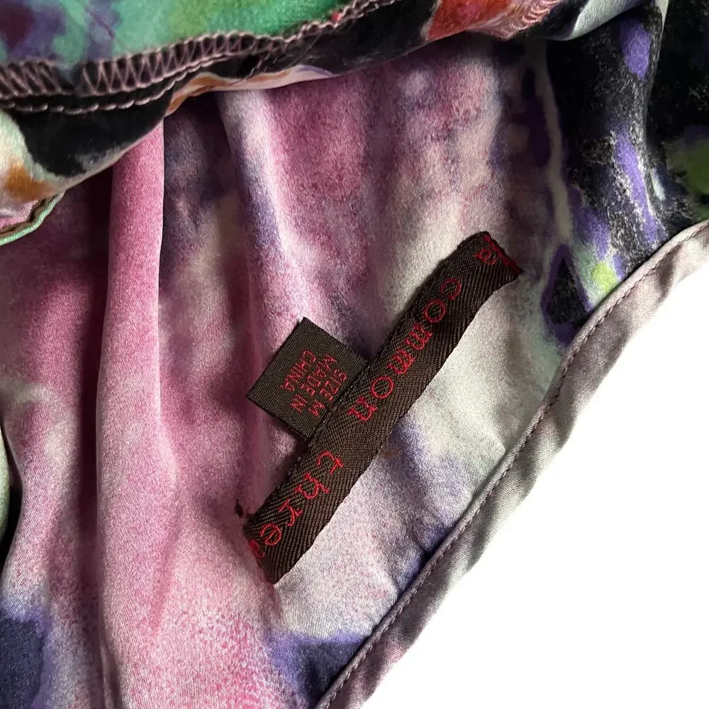 A Common Thread Silk Sheer Multicolor Retro Button‎ Up Blouse Size M - Picture 7 of 8